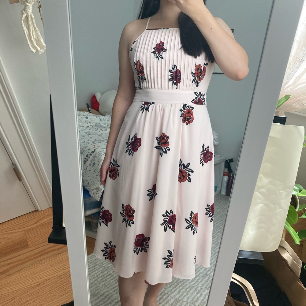Ann Taylor Pink Floral A-Line Dress